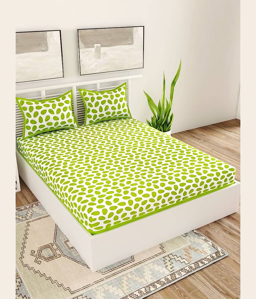 Uniqchoice Cotton Floral Double Bedsheet with 2 Pillow Covers- Blue