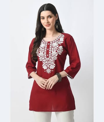 OMAYA Women Rayon Embroidered Straight Kurti ( Maroon )