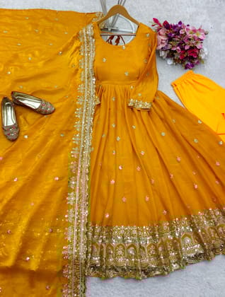 Beautiful Gown -Pent And Dupatta With Embroidery Sequence Work Beautiful Gown -Pent And Dupatta With Embroidery Sequence Work