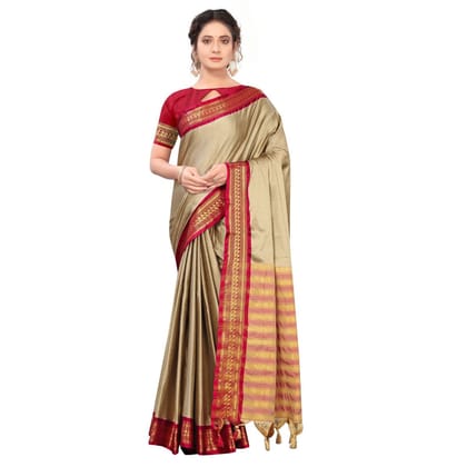 Generic Women's Cotton Silk  Saree with Blouse (Cream, 5 - 6 Mtrs)
