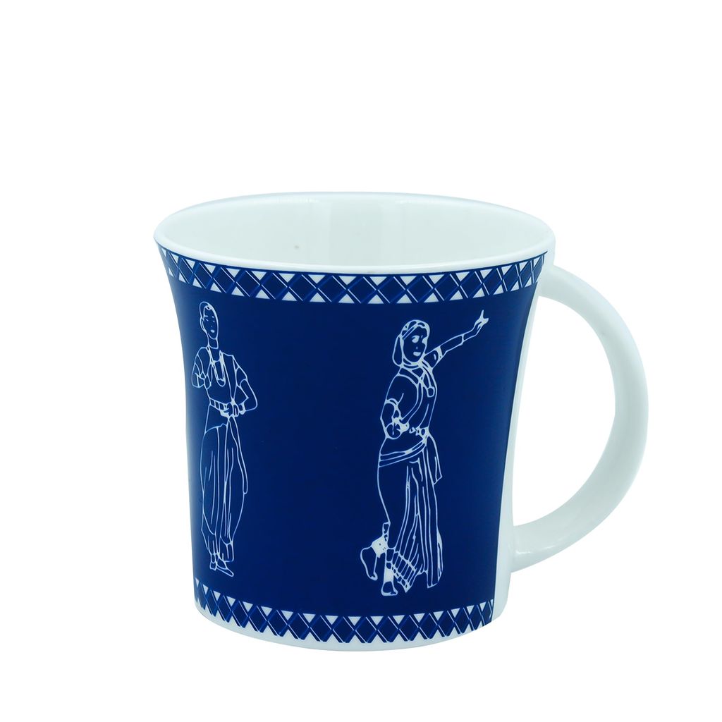 Femora Classical Dancers Pattern Tea Cups, Ceramic Tea Cups, Coffee Mugs (160 ml) - 6 Pcs Set (Blue)