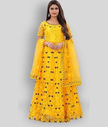 JULEE - Yellow Anarkali Net Women's Stitched Ethnic Gown ( Pack of 1 )