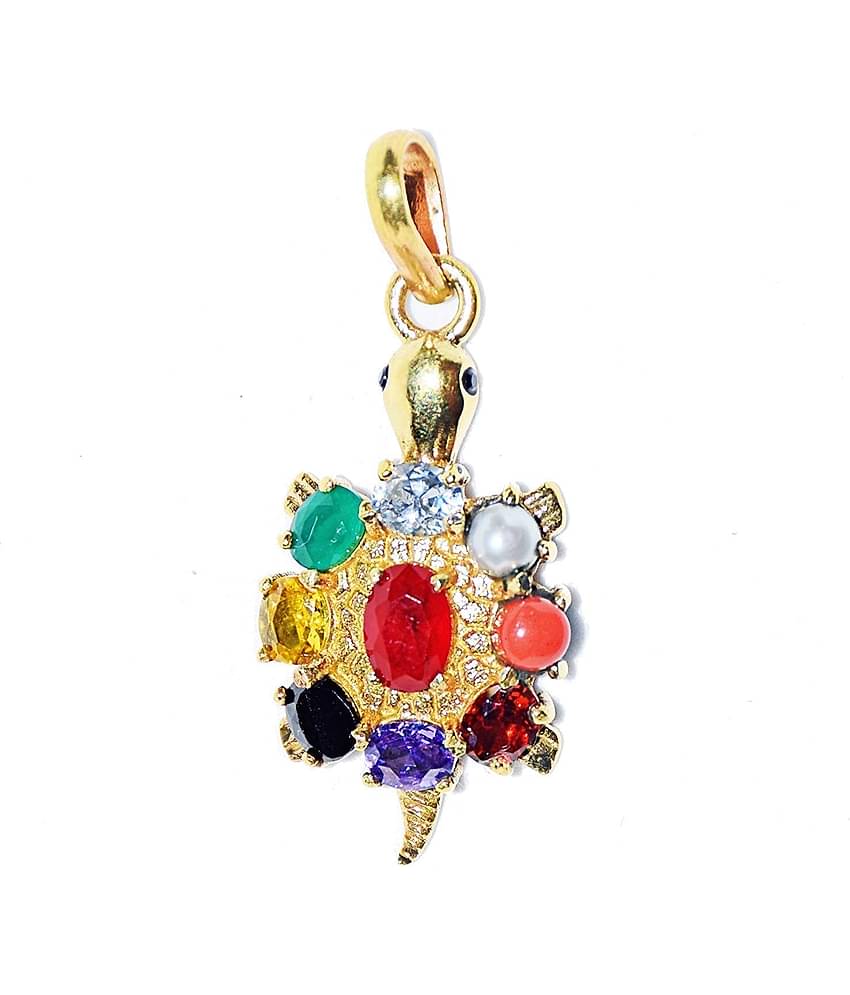 Navratna tortoise pendant | kachua pendant | small tortoise pendant