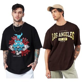 LEOTUDE Men's Oversize Cottonblend Half Sleeve Printed Tshirt