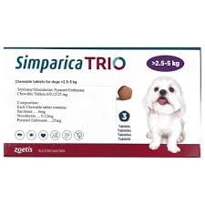 SIMPARICA TRIO 2.5-5 KGAll-in-One Flea, Tick, Heartworm & Intestinal Worm Protection SIMPARICA TRIO 2.5-5 KGAll-in-One Flea, Tick, Heartworm & Intestinal Worm Protection