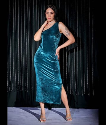 Freehand Women Elastane Solid Asymmetric Dress ( Green )
