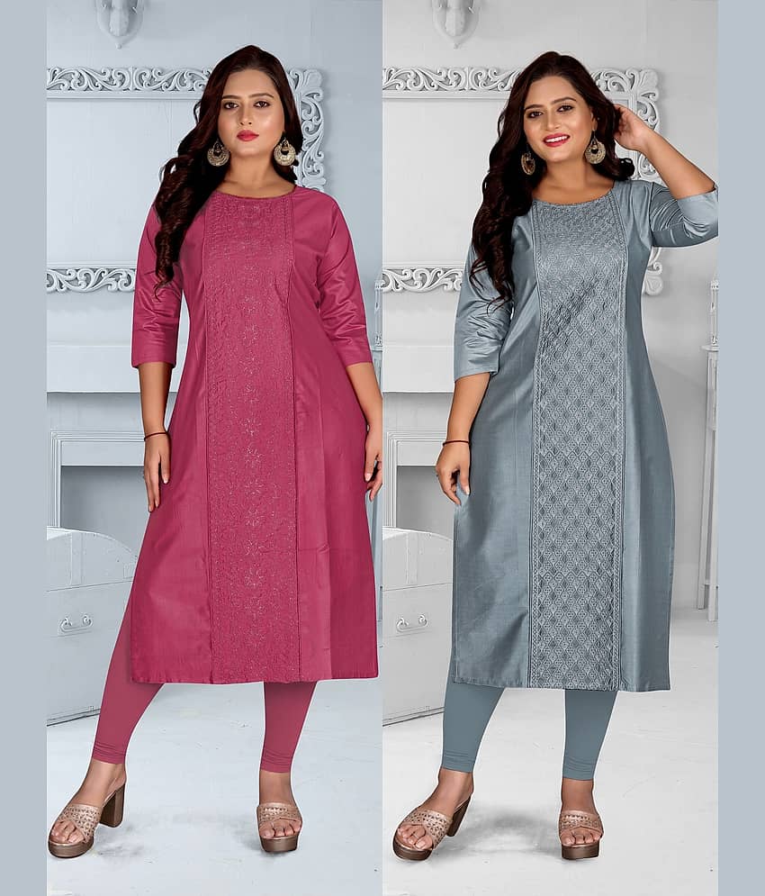 Hetsa Women Chanderi Embroidered A-line Kurti ( Multicolor )