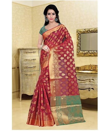 Gazal Fashions Banarasi Silk Printed Saree With Unstitched Blouse Piece ( Red )