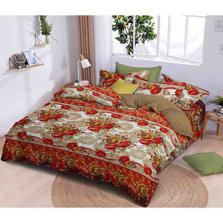 BLACK BEE  Yellow and pink roses with border designs double bedsheet with 2 Pillow Covers (208 X 213 cm)(BS-06)