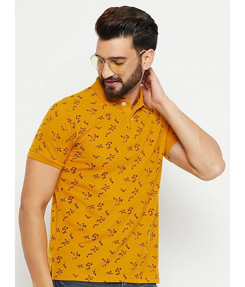 GET GOLF Pack of 1 Cotton Blend Regular Fit Printed Half Sleeves Men's Polo T Shirt ( Mustard )