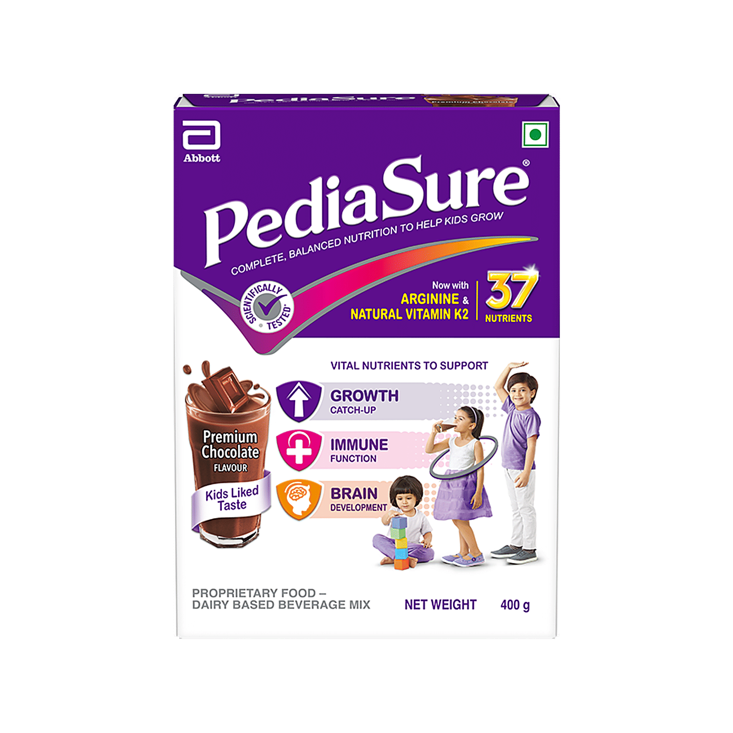 Pediasure Nutritional Powder - Complete & Balanced, Premium Chocolate, 400 g Carton