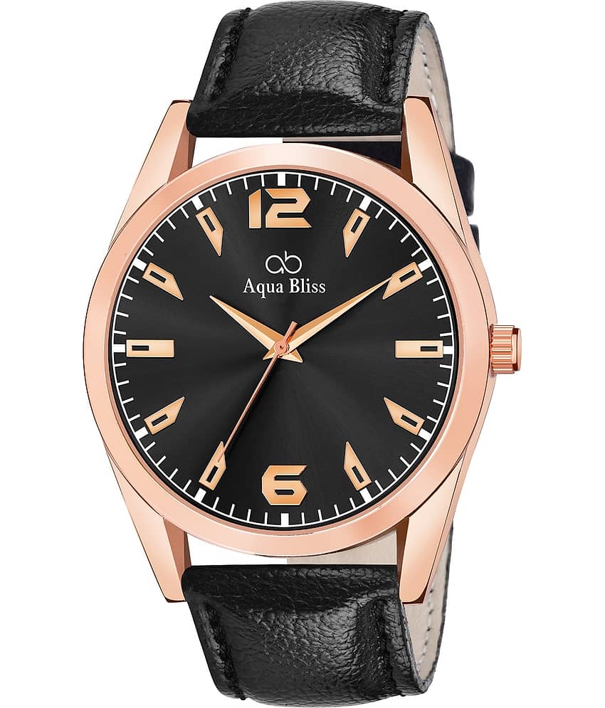 AQUA BLISS - Black Leather Analog Men's Watch