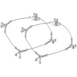 Vighnaharta Traditional White Metal Anklets Payal Pair for Women Girls  [VFJ1011PYL]