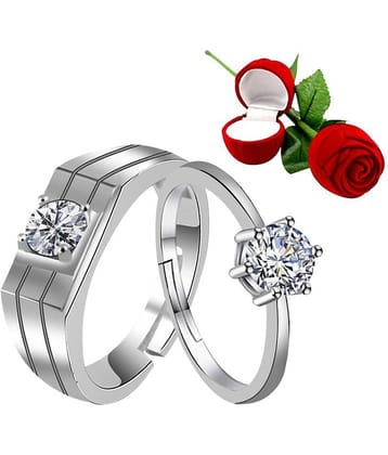 Silver Shine Silver Plated Adjustable Couple Ring with 1 Piece Red Rose Gift Box  for Men and Women