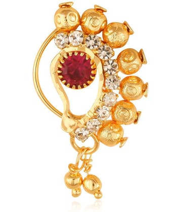 Vighnaharta Gold Plated with Peals Alloy and CZ stone Non Piercing Maharashtrian Nath Nathiya./ Nose Pin for women  {VFJ1097NTH-Press } - Golden