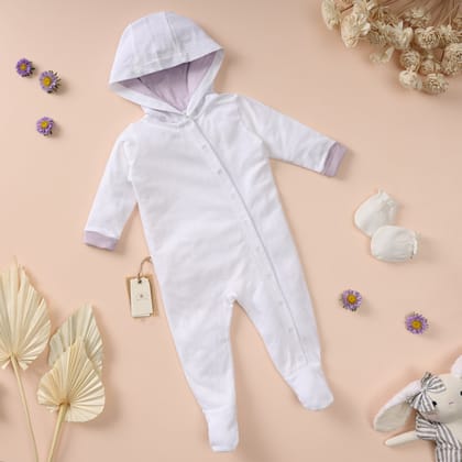 Poshaak Hoodie Romper Set-Pearl White / 3-6 months with Mittens
