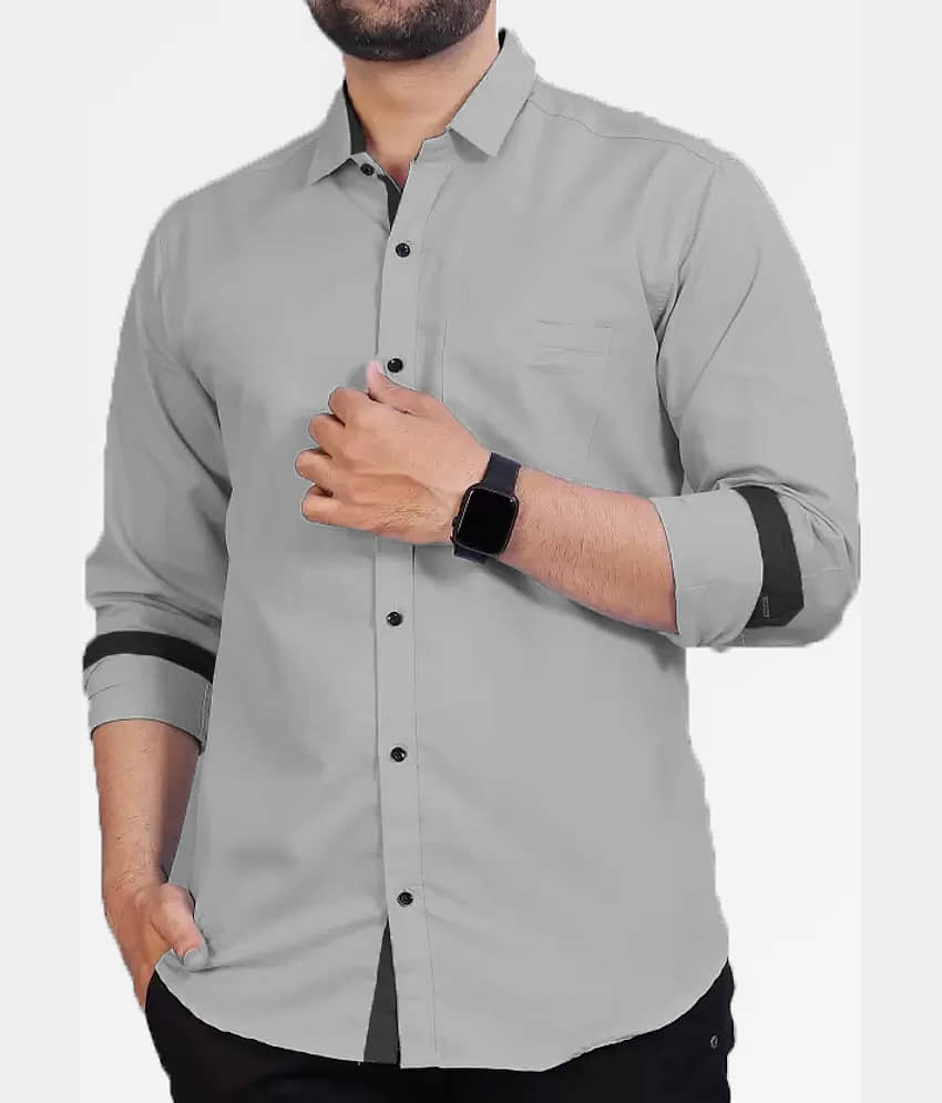 JEEVAAN - THE PERFECT FASHION Cotton Blend Regular Fit Solids Full Sleeves Men's Casual Shirt - Grey ( Pack of 1 )