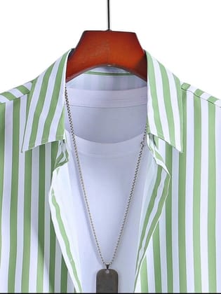 Men Regular Fit Striped Button Down Collar Casual Shirt