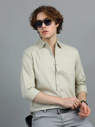 Textured Men Shirt, Regular Fit, Pure Cotton, Full Sleeve, Grey-S