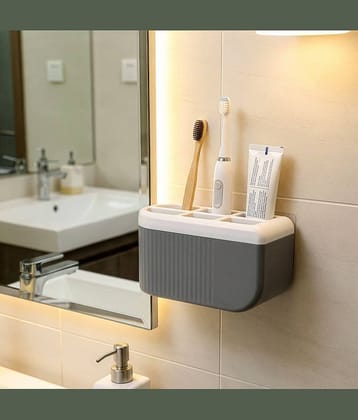 MAGICSPOON ABS Plastic Multi Section Wall Mounted Toothbrush Toothpaste Holder | Bathroom Toiletries Organizer Stand ABS Plastic Toothbrush Holder