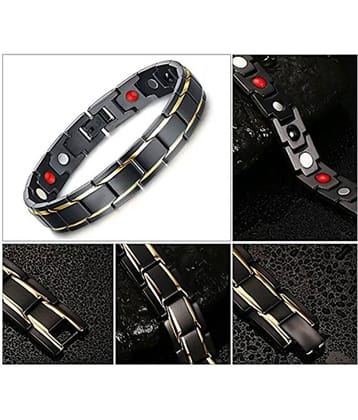 The Jewelbox Italian Glossy Gold Black Rhodium Plated 316L Surgical Stainless Steel Bracelet Men Boy