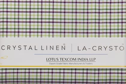 Linen Cotton Blend, Yarn Dyed Checks, Plain,White And Green And VioletMen And Women, Unstitched Shirting Or Top Fabric-1 Meter