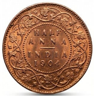Half Anna 1904 Edward VII, British India old Copper Coin Silver Plated Edition