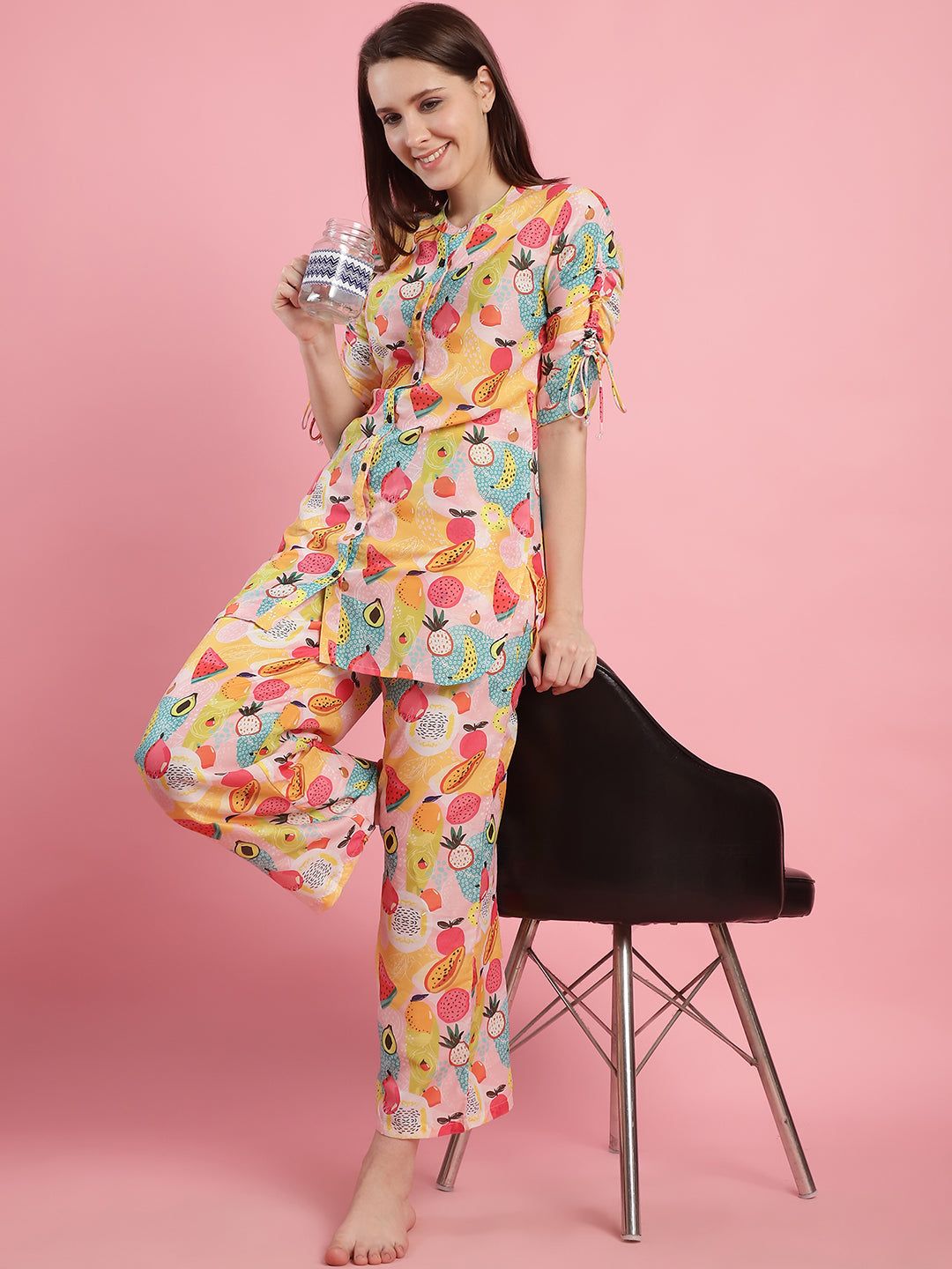FRUITY PRINT WOMEN STUNNING MULTI COLORED GRAPHIC PRINTED CO-ORD SET-M / Multi