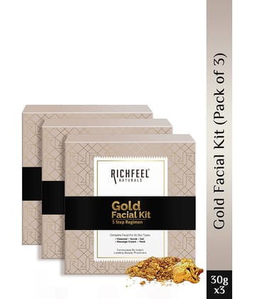 Richfeel Gold 1 Time Use Facial Kit For Normal Skin Gold 3 ( Pack of 3 )