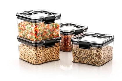 Air Tight Containers For Kitchen Storage Set, Plastic Boxes For Storage, Kitchen Organizer & Kitchen Accessories Items (400Ml And 700 Ml, 8 Pcs)(Plastic), Transparent