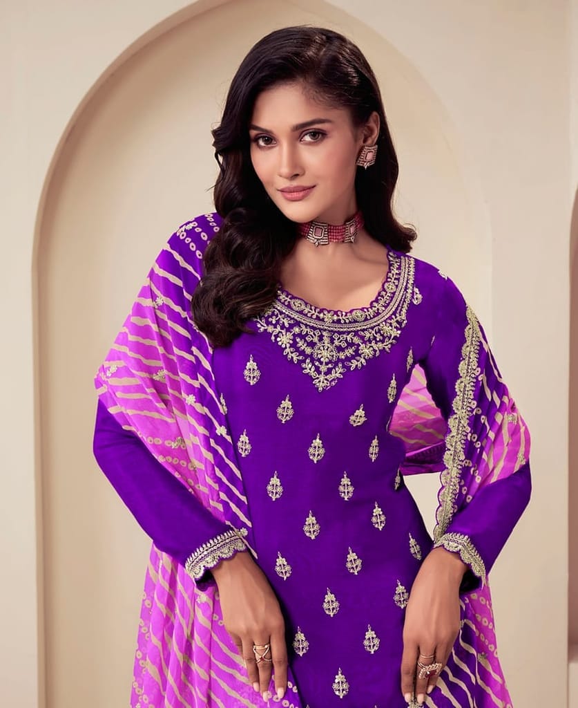designer purple chinon straight suit for women ethnic wear