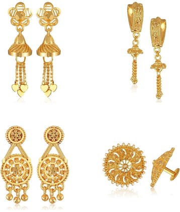 Vighnaharta Golden Stud Earrings ( Pack of 4 )