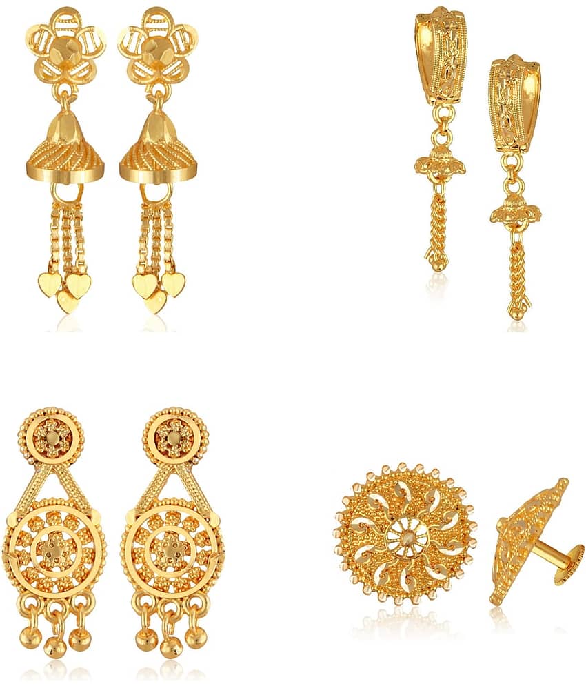 Vighnaharta Golden Stud Earrings ( Pack of 4 )