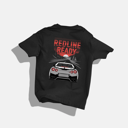 REDLINE READY - AUTO Round Neck Drop Shoulder Graphic Printed Oversized   Cotton T-shirt-S / White