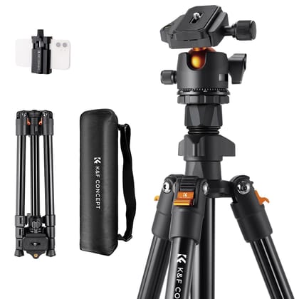 K&F Concept 64 Inch/163Cm Lightweight Travel Outdoor DSLR Camera Tripods With 360 Degree Ball Head Load Capacity 8Kg/17.6Lbs,Cellphone Clip For Smartphone Live Streaming Vlog K234A0,BH-28L,Black K&F Concept 64 Inch/163Cm Lightweight Travel Outdoor DSLR C