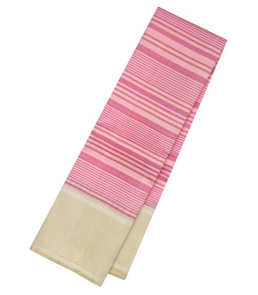 Bubble Gum Pink Handloom Kanchipuram Silk Saree With Stripes-Bubblegum Pink