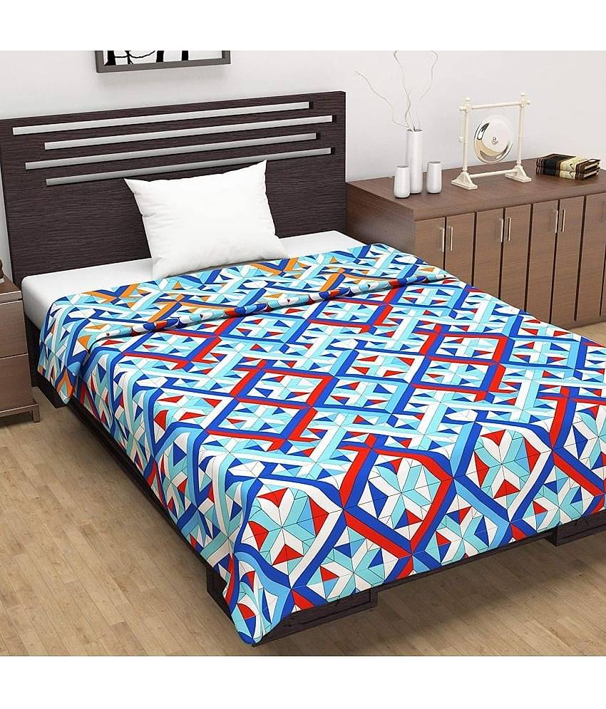 DIVINE CASA Single Polyester Blue Geometrical Dohar