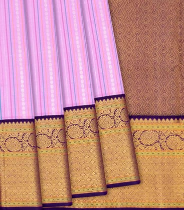 Lavender Handloom Kanchipuram Korvai Silk Saree With Stripes-Lavander-Lavander