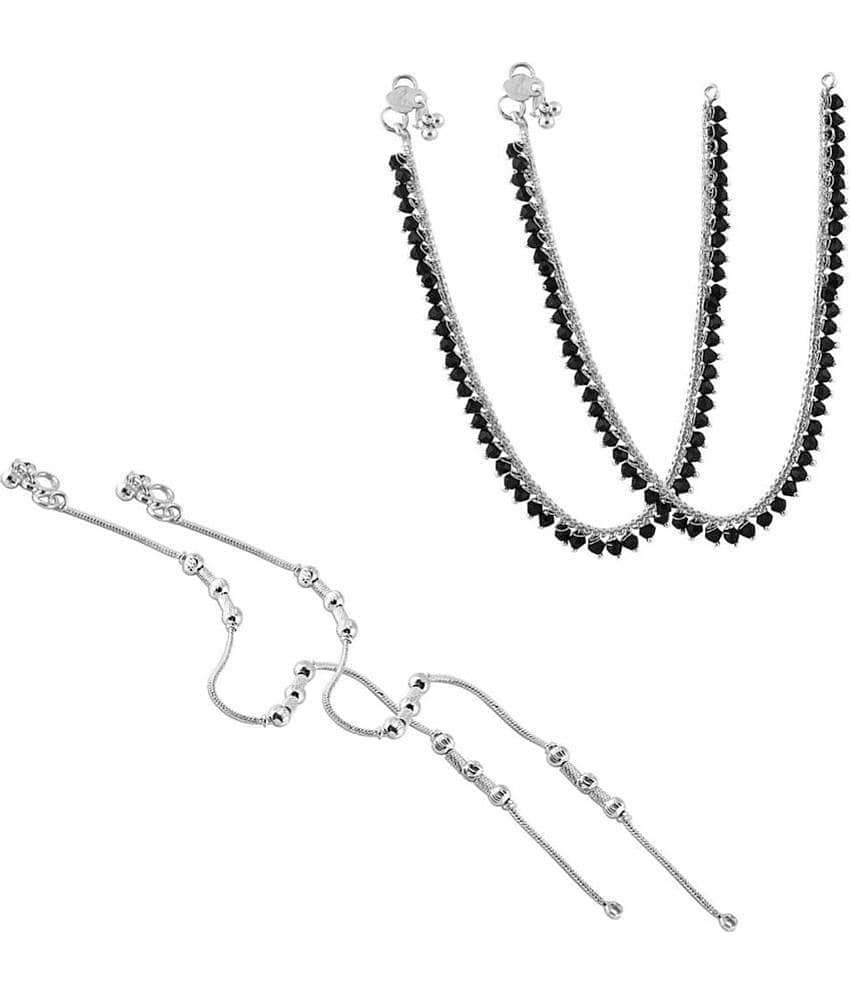HEER COLLECTION - Silver Anklets ( Pack of 2 )