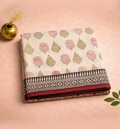 Bagh Hand Block Printed Cotton Saree – Traditional Natural Dye Drape