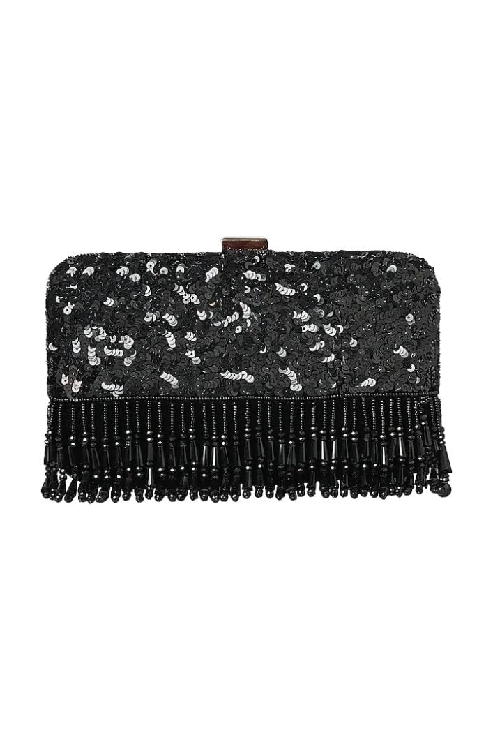 Black Velvet Sequins & Glass Bead Work Clutch