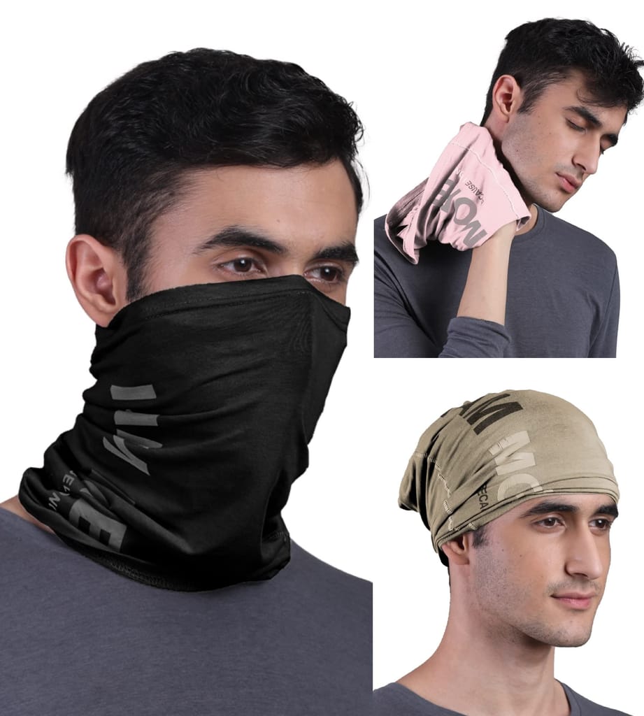FREECULTR Unisex Bamboo Bandana, Anti Microbial Super Soft & Comfort Fit, Breathable Multipurpose Headband - Printed Pack of 3-Beach Sand,Black,Pastle Peach