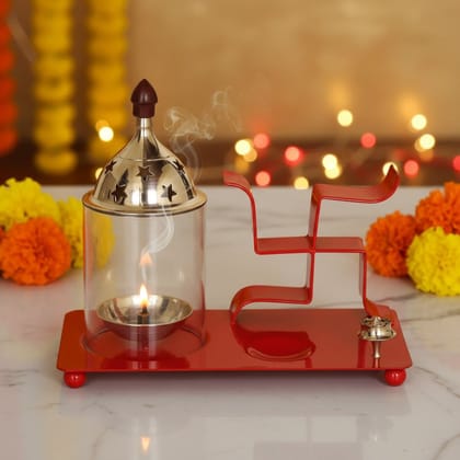 Iron & Brass Swastic Chimney Deepak In Red Color No. 2 (ZMAS512 R)