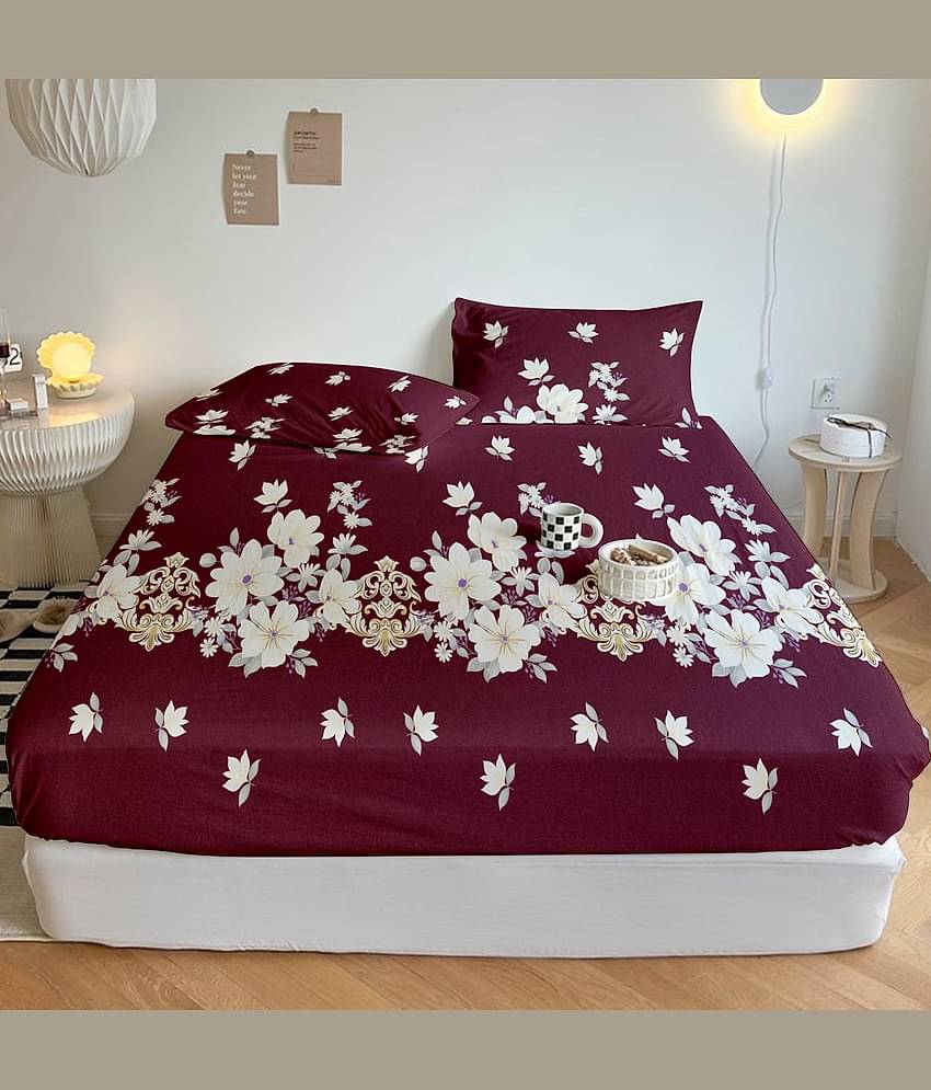 CG HOMES Cotton 1 Double Bedsheet with 2 Pillow Covers ( Maroon )