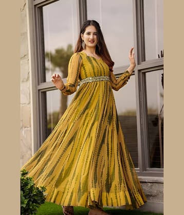 kedar fab Georgette Printed Ankle Length Women's Gown - Yellow ( Pack of 1 )
