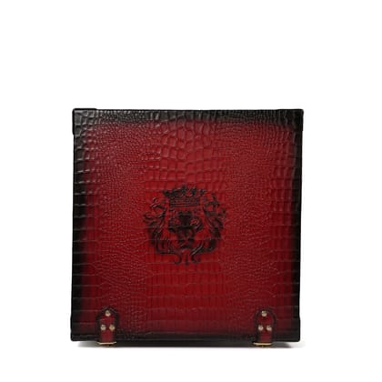 Deep Cut Croco Leather Shoe Case in Wine with Golden Detailing-FS