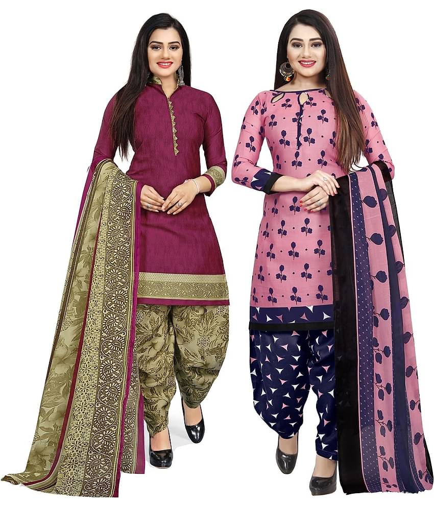 Rajnandini Unstitched Cotton Blend Printed Dress Material - Multicolor 3 ( Pack of 2 )