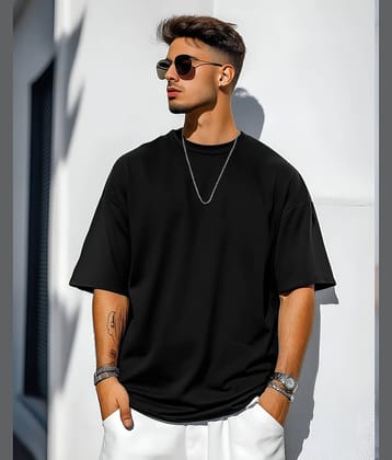 ENITOR Men Cotton Blend Oversized Fit Solid T-Shirt ( Navy Blue )