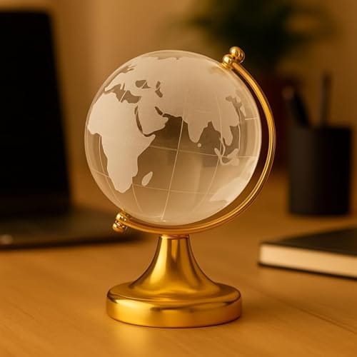 TIED RIBBONS Mini Crystal Globe with Golden Stand (Glass, 6.3cm x 3.8cm) - Fengshui Items for Positive Energy