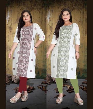 Hetsa Women Cotton Printed A-line Kurti ( White )